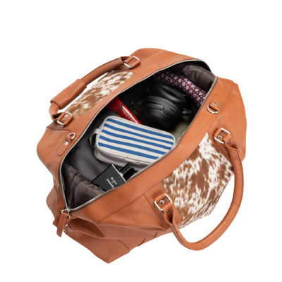 Outback Hair-On Duffle – Tan Leather & Cowhide Travel Bag - Greenwood Leather
