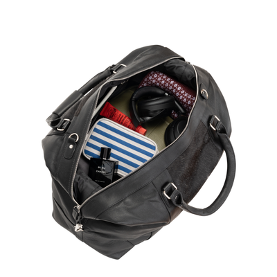 Sable Hair-On Duffle – Black Leather & Cowhide Weekender - Greenwood Leather