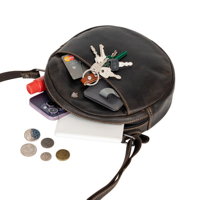 Circle Luxe – Brown Leather Crossbody Bag - Greenwood Leather