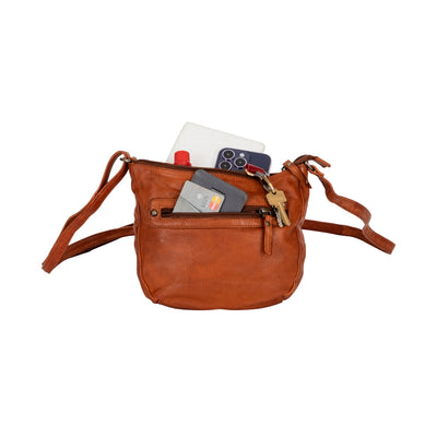 UrbanEase – Cognac Washed Leather Crossbody Bag - Greenwood Leather