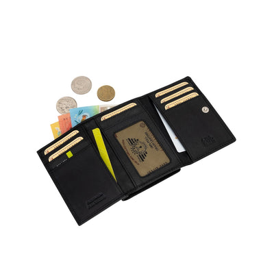 The Harvest — Women's Black Leather Bifold Wallet with Zip Coin Purse & RFID Protection