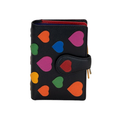 Greenwood Leather “Hearts Delight” Women’s RFID Leather Wallet – Multicolor Heart Design | Compact Zip Wallet