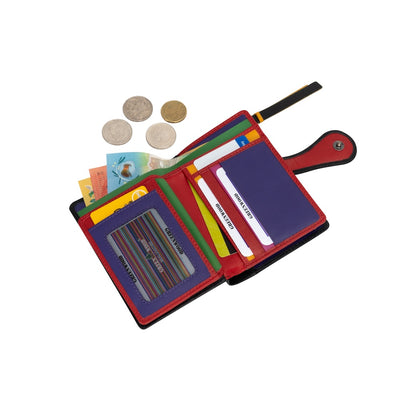 Greenwood Leather “Hearts Delight” Women’s RFID Leather Wallet – Multicolor Heart Design | Compact Zip Wallet