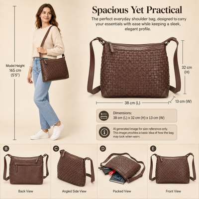 The Winslow Shoulder Bag — Vintage Woven Leather Crossbody (Brown)