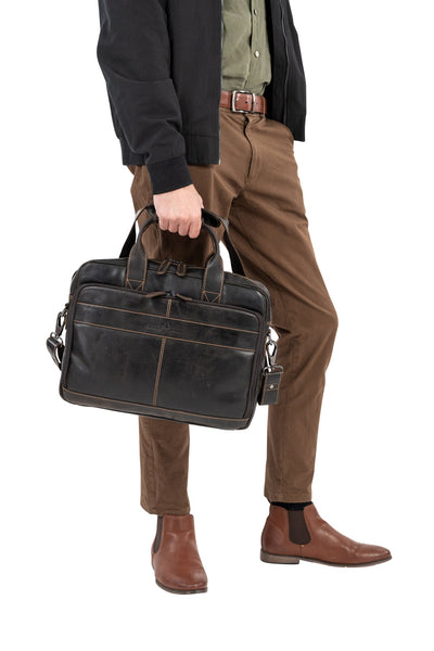 Apollo Full - Grain Leather Briefcase – Classic Work & Travel Bag for Men & Women - Greenwood Leather