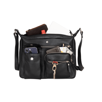 Aspen Multi-Pocket Leather Crossbody Bag – Classic Black - Greenwood Leather