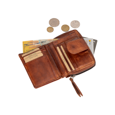 Women's Leather Wallet Moon GW2268 Cognac - Greenwood Leather