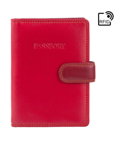 Cardinal Leather RFID Passport Holder with Tab Closure — Red Multi - Greenwood Leather