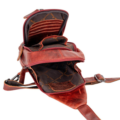 Leather Sling Bag Red-waxy Auckland - Greenwood Leather