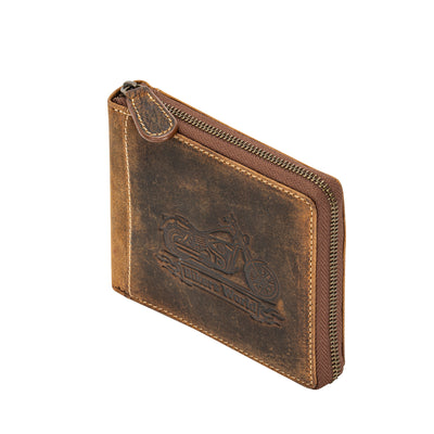 The Roadster Biker Wallet — Vintage Hunter Leather Zip Wallet