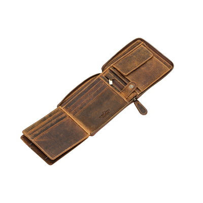 The Roadster Biker Wallet — Vintage Hunter Leather Zip Wallet