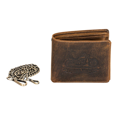 The Outlaw Biker Wallet with Chain — Vintage Hunter Leather Trifold Wallet