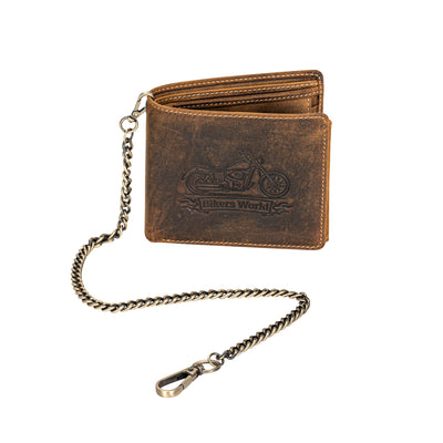 The Outlaw Biker Wallet with Chain — Vintage Hunter Leather Trifold Wallet