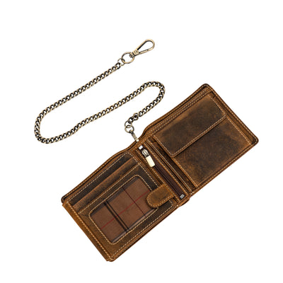 The Outlaw Biker Wallet with Chain — Vintage Hunter Leather Trifold Wallet