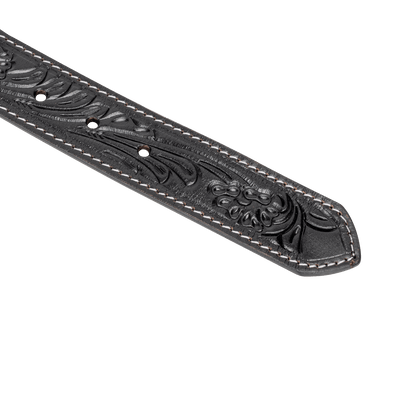 Embossed Leather Belt - Black - With Western Style Buckle - Greenwood Leather