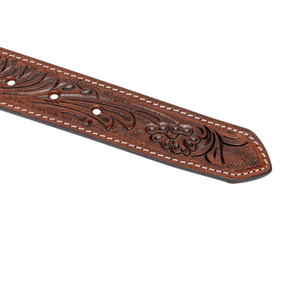 Embossed Leather Belt - Dark Brown - With Western Style Buckle - Greenwood Leather