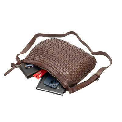 The Winslow Shoulder Bag — Vintage Woven Leather Crossbody (Brown)