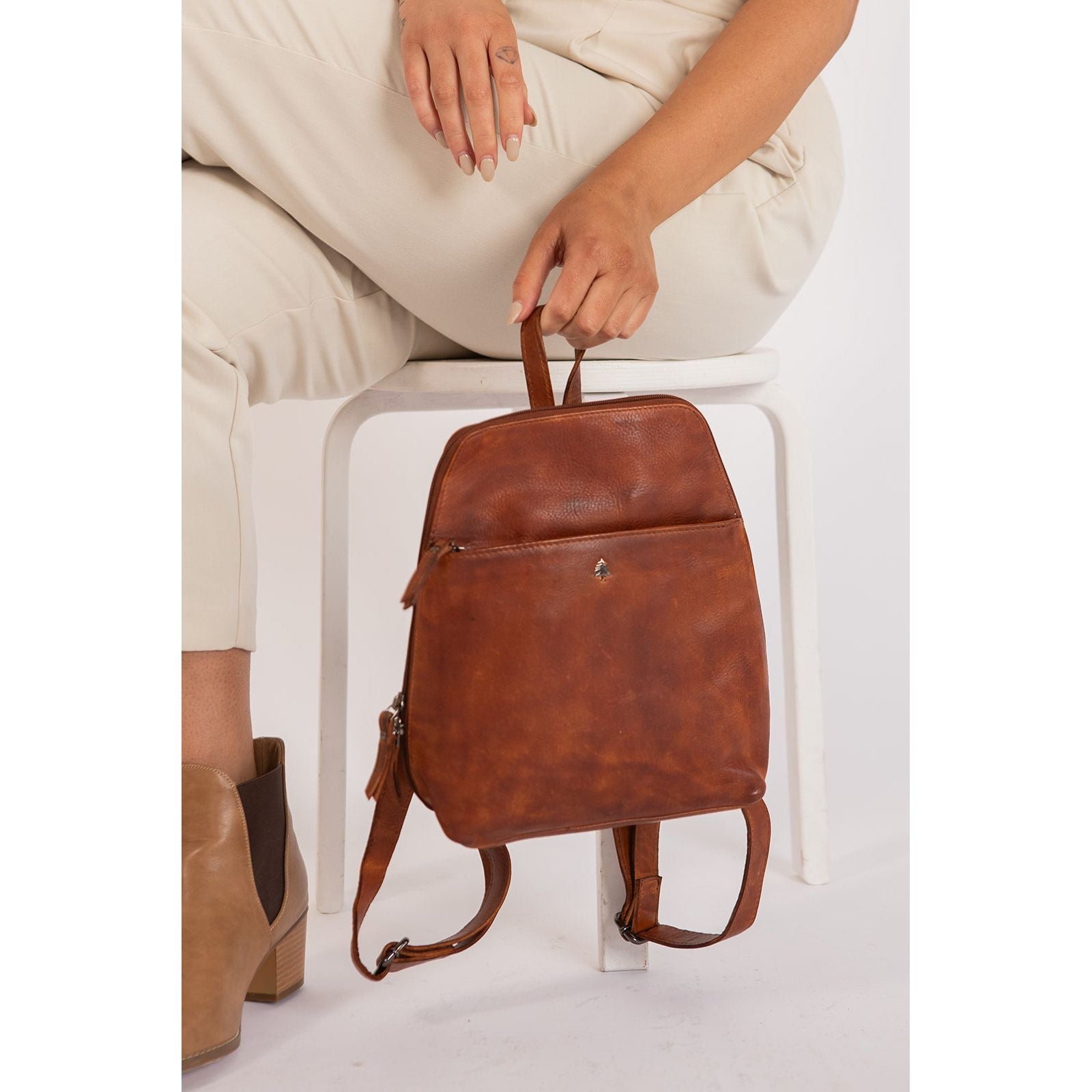 Leather Backpack Perth - Cognac - Greenwood Leather