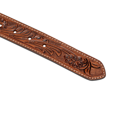 Embossed Leather Belt - Light Brown - With Western Style Buckle - Greenwood Leather