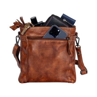 Leather Shoulder Bag 'Isalie' Cognac - Greenwood Leather