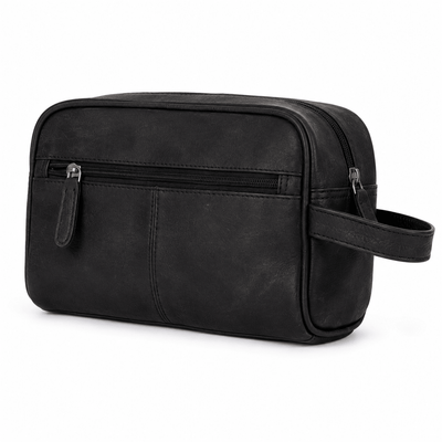 Leather Toiletry Bag Black - Geelong - Greenwood Leather
