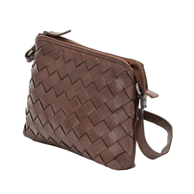 Mila – Diamond Weave Leather Crossbody Bag (Dark Brown) - Greenwood Leather