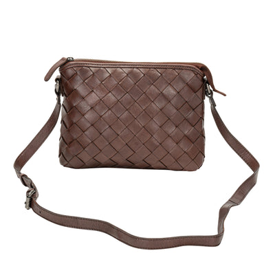 Mila – Diamond Weave Leather Crossbody Bag (Dark Brown) - Greenwood Leather