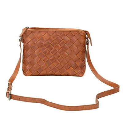 Mila – Diamond Weave Leather Crossbody Bag (Cognac)