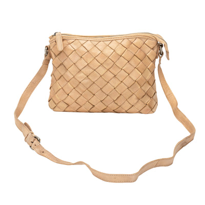 Mila – Diamond Weave Leather Crossbody Bag (Beige)