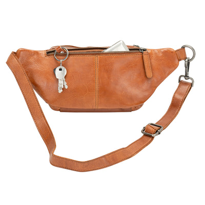 The Rambler Bum Bag β Vintage Tan Leather Waist Bag with Crossbody Strap