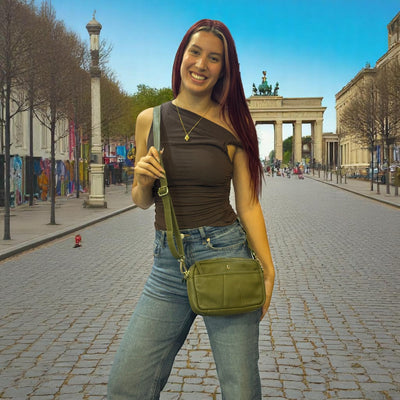 Elora Mini Crossbody – Olive Green Leather Bag - Greenwood Leather