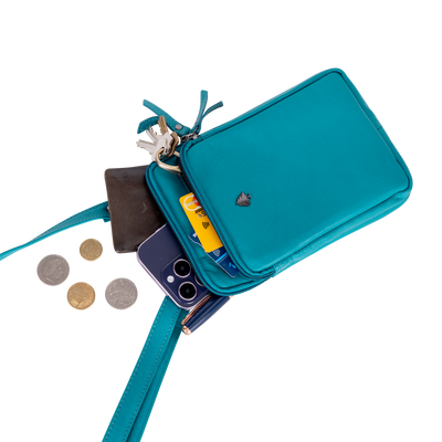 Greenwood Oslo Compact Crossbody – Turquoise Leather - Greenwood Leather