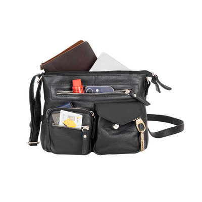 Mila Multi-Pocket Leather Crossbody Bag – Classic Black - Greenwood Leather