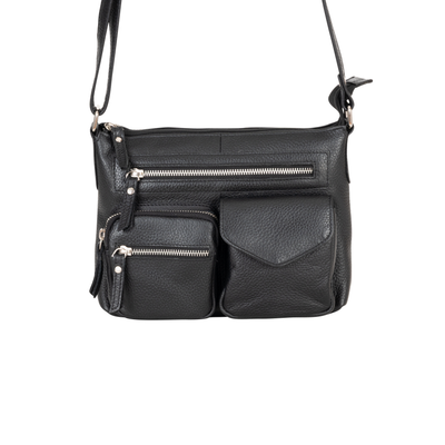 Mila Multi-Pocket Leather Crossbody Bag – Classic Black - Greenwood Leather