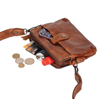 The Elena | Women's Cognac Washed Leather Crossbody Bag | Greenwood Leather - Greenwood Leather