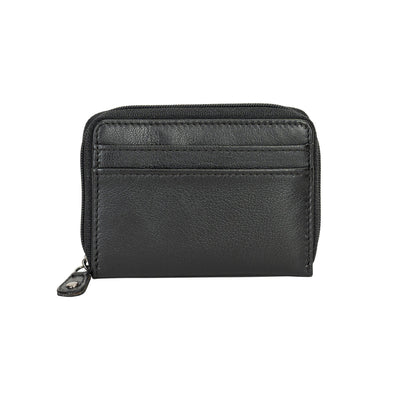 The Midnight | Women's Black Leather Zip - Around Accordion Card Wallet | Greenwood Leather - Greenwood Leather