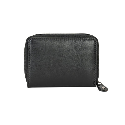 The Midnight | Women's Black Leather Zip - Around Accordion Card Wallet | Greenwood Leather - Greenwood Leather