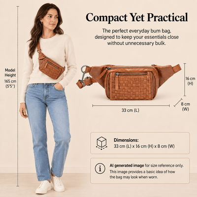 The Rambler Bum Bag β Vintage Tan Leather Waist Bag with Crossbody Strap - Greenwood Leather