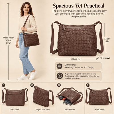 The Winslow Shoulder Bag — Vintage Woven Leather Crossbody (Brown) - Greenwood Leather