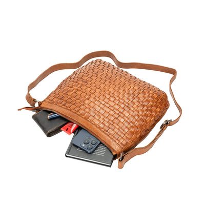 The Winslow Shoulder Bag — Vintage Woven Leather Crossbody (Cognac) - Greenwood Leather
