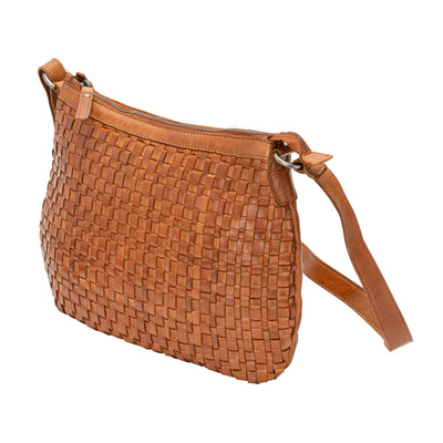 The Winslow Shoulder Bag — Vintage Woven Leather Crossbody (Cognac) - Greenwood Leather