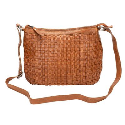 The Winslow Shoulder Bag — Vintage Woven Leather Crossbody (Cognac) - Greenwood Leather
