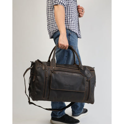 Leather Travel Bag Large - Casual Vintage Look Brown - Greenwood Leather