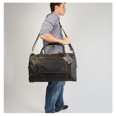 Leather Travel Bag Large - Casual Vintage Look Brown - Greenwood Leather