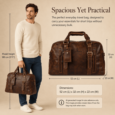 Voyager Leather Weekend Bag β Full Grain Oil Pull-Up Leather Travel Duffel (Sandal) - Greenwood Leather