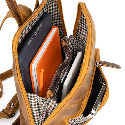 Womens Leather Backpack Sunbury - Camel - Greenwood Leather