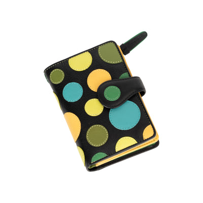 Colorful Polka Dot Leather Wallet, Handcrafted Genuine Leather, Medium Coin Zip Purse - Greenwood Leather