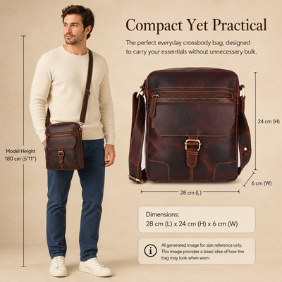 Hendrix Vintage Leather Crossbody Bag – Men's Genuine Leather Messenger Sling Bag (Brown)