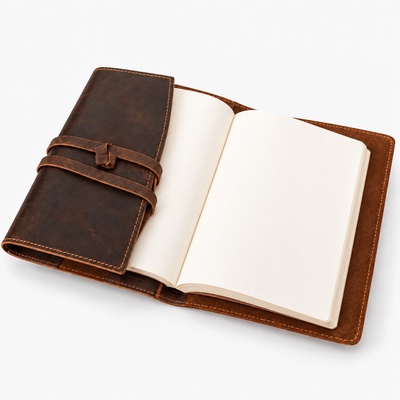 Wren – Refillable Leather Journal, Wrap Closure Notebook Cover, Sandal