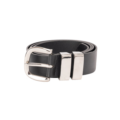 Leather Belt Black with Sliver Buckle - Johnny - Leather Greenwood Bag | The Greenwood Leather Online Shop Australia